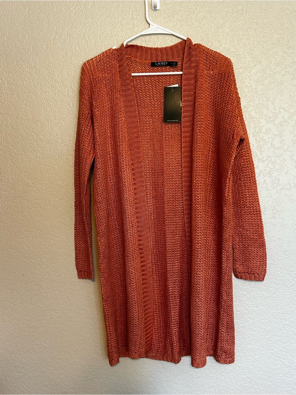 NWT Lauren Ralph Lauren Open Knit Duster Cardigan | Linen Blend | Terracotta - Picture 2 of 8
